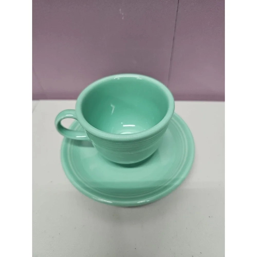 Fiesta Ware SEA MIST Green Tea Cup & Saucer Set Retired Color Homer Laughlin USA